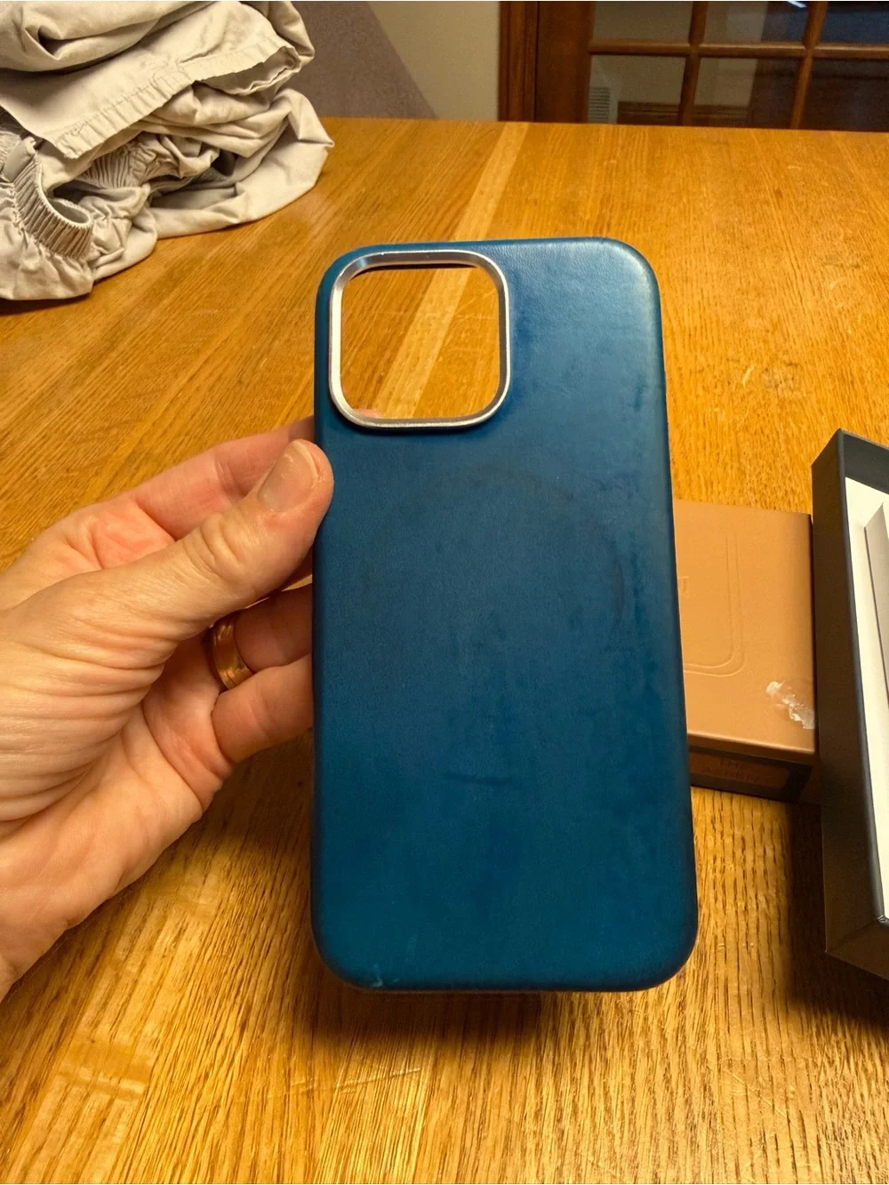 Aspen iPhone 14 Pro Max, genuine Leather Phone Case - Teal Blue